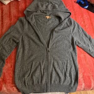 KIER + J CASHMERE Charcoal Gray Zip-Up Hoodie Sweater